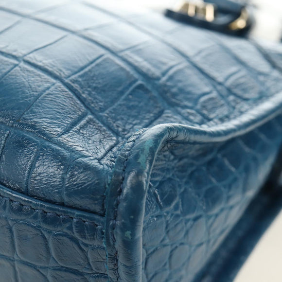 BALENCIAGA Classic Mini City Bag Embossed leather Blue 300295 Auth yk20503SAM