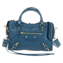 BALENCIAGA Classic Mini City Bag Embossed leather Blue 300295 Auth yk20503SAM-2