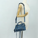 BALENCIAGA Classic Mini City Bag Embossed leather Blue 300295 Auth yk20503SAM-29