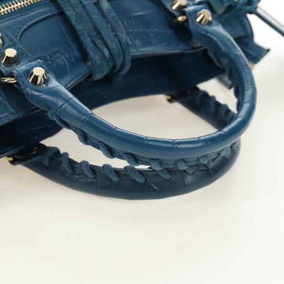 BALENCIAGA Classic Mini City Bag Embossed leather Blue 300295 Auth yk20503SAM