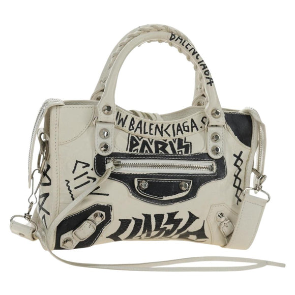 BALENCIAGA Graffiti Classic Mini City Leather 2way White 300295 Auth yk20504SAM