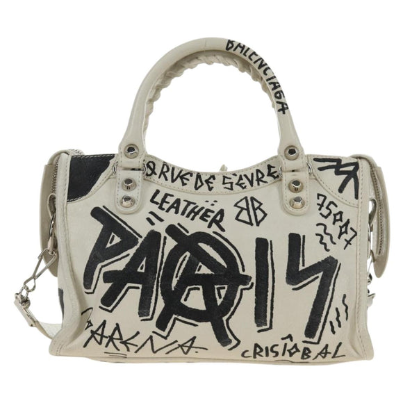 BALENCIAGA Graffiti Classic Mini City Leather 2way White 300295 Auth yk20504SAM