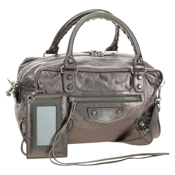 BALENCIAGA The Box Hand Bag Leather 2way Silver 145694 Auth yk20505SAM