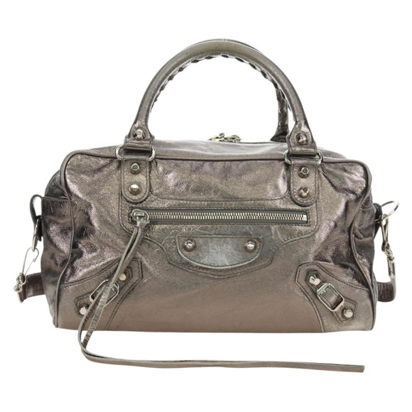 BALENCIAGA The Box Hand Bag Leather 2way Silver 145694 Auth yk20505SAM