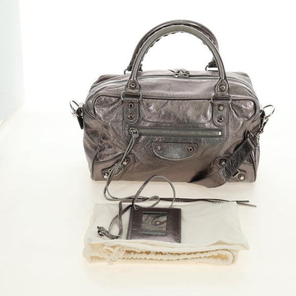 BALENCIAGA The Box Hand Bag Leather 2way Silver 145694 Auth yk20505SAM