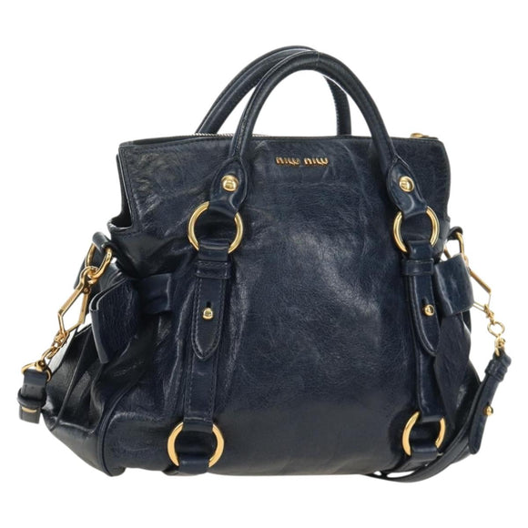 Miu Miu Hand Bag Leather 2way Navy Gold Auth yk20506SAM