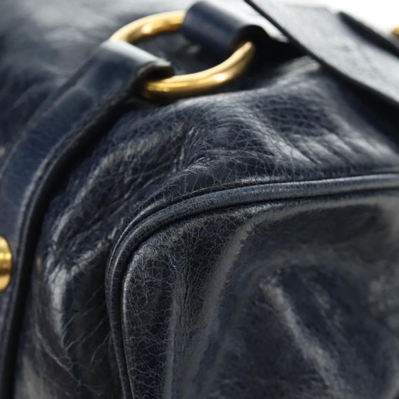 Miu Miu Hand Bag Leather 2way Navy Gold Auth yk20506SAM