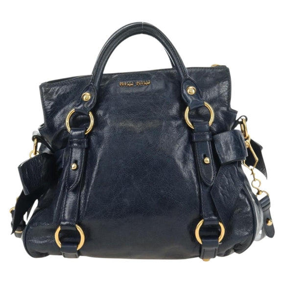 Miu Miu Hand Bag Leather 2way Navy Gold Auth yk20506SAM
