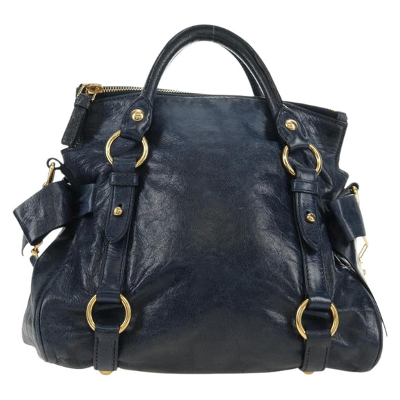 Miu Miu Hand Bag Leather 2way Navy Gold Auth yk20506SAM