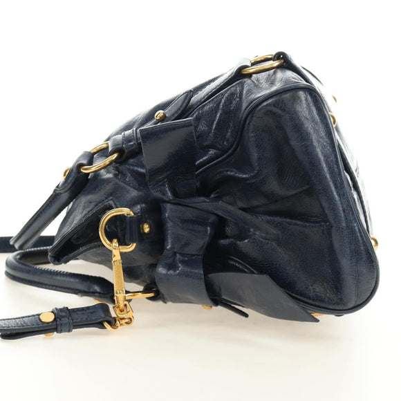 Miu Miu Hand Bag Leather 2way Navy Gold Auth yk20506SAM