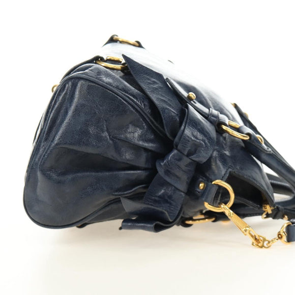 Miu Miu Hand Bag Leather 2way Navy Gold Auth yk20506SAM