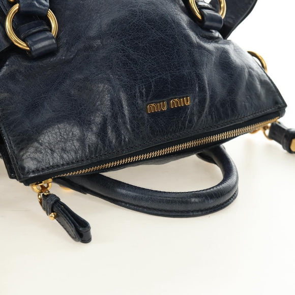 Miu Miu Hand Bag Leather 2way Navy Gold Auth yk20506SAM