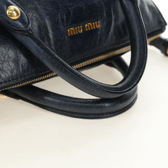 Miu Miu Hand Bag Leather 2way Navy Gold Auth yk20506SAM