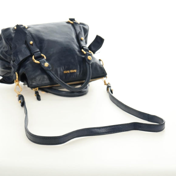 Miu Miu Hand Bag Leather 2way Navy Gold Auth yk20506SAM