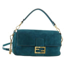 FENDI Mamma Baguette Hand Bag Suede 2way Blue Gold Auth yk20507SAM-1