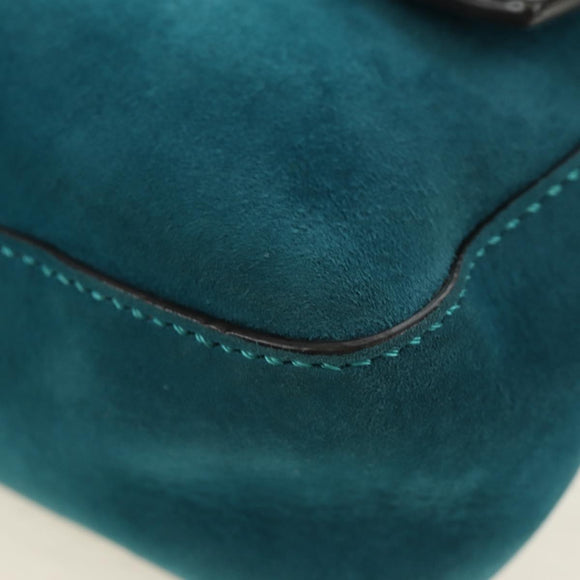 FENDI Mamma Baguette Hand Bag Suede 2way Blue Gold Auth yk20507SAM