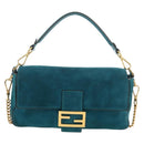 FENDI Mamma Baguette Hand Bag Suede 2way Blue Gold Auth yk20507SAM-2