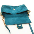 FENDI Mamma Baguette Hand Bag Suede 2way Blue Gold Auth yk20507SAM-20