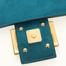 FENDI Mamma Baguette Hand Bag Suede 2way Blue Gold Auth yk20507SAM-21