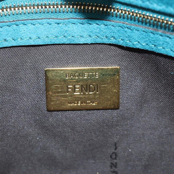 FENDI Mamma Baguette Hand Bag Suede 2way Blue Gold Auth yk20507SAM