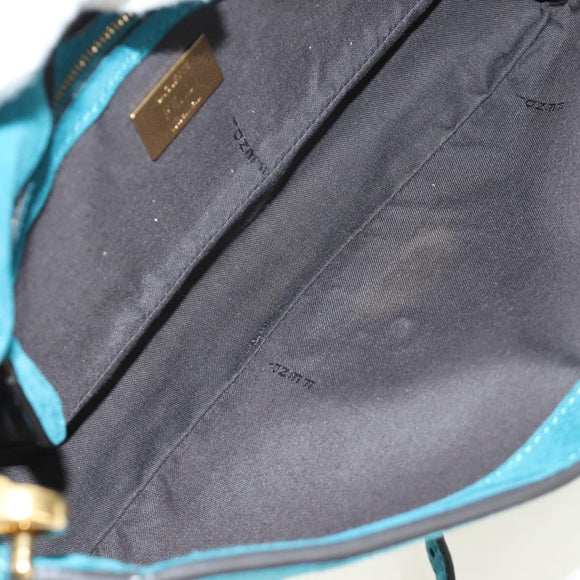 FENDI Mamma Baguette Hand Bag Suede 2way Blue Gold Auth yk20507SAM