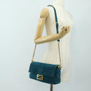 FENDI Mamma Baguette Hand Bag Suede 2way Blue Gold Auth yk20507SAM-30