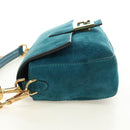 FENDI Mamma Baguette Hand Bag Suede 2way Blue Gold Auth yk20507SAM-4