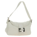 FENDI Mamma Baguette Shoulder Bag Leather White Silver Auth yk20508SAM-1