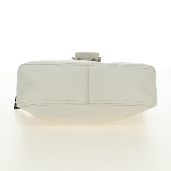 FENDI Mamma Baguette Shoulder Bag Leather White Silver Auth yk20508SAM