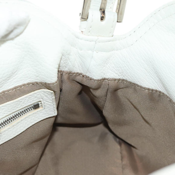 FENDI Mamma Baguette Shoulder Bag Leather White Silver Auth yk20508SAM