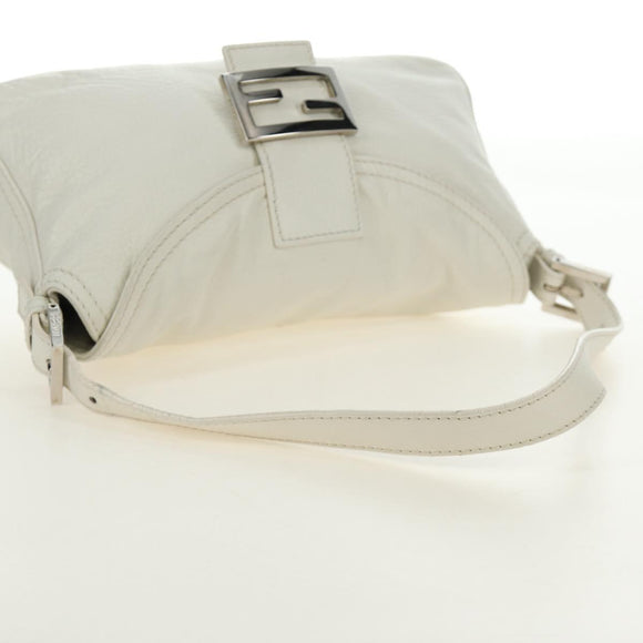 FENDI Mamma Baguette Shoulder Bag Leather White Silver Auth yk20508SAM