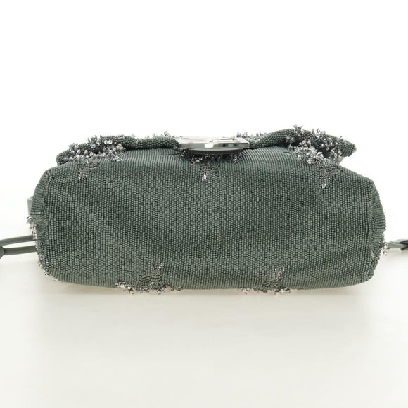 FENDI Mamma Baguette Shoulder Bag Beads 2way Green Silver Auth yk20510SM