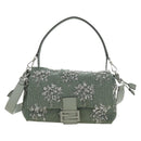 FENDI Mamma Baguette Shoulder Bag Beads 2way Green Silver Auth yk20510SM-13