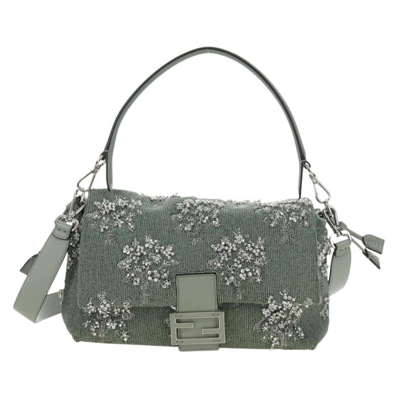 FENDI Mamma Baguette Shoulder Bag Beads 2way Green Silver Auth yk20510SM