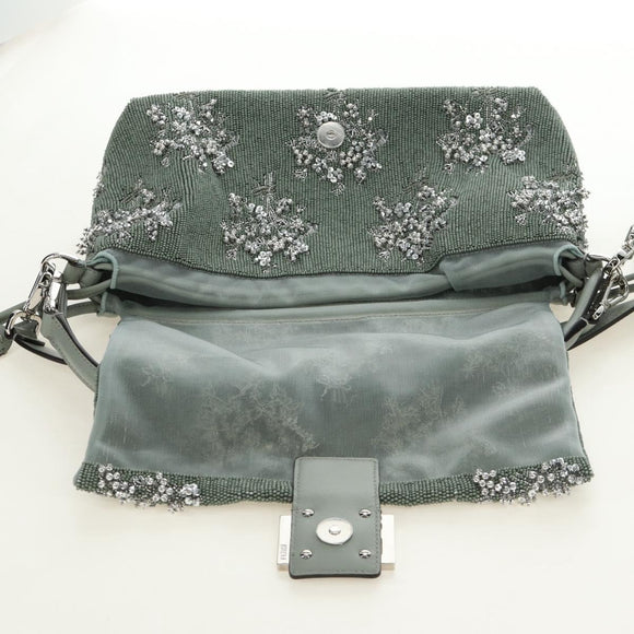 FENDI Mamma Baguette Shoulder Bag Beads 2way Green Silver Auth yk20510SM