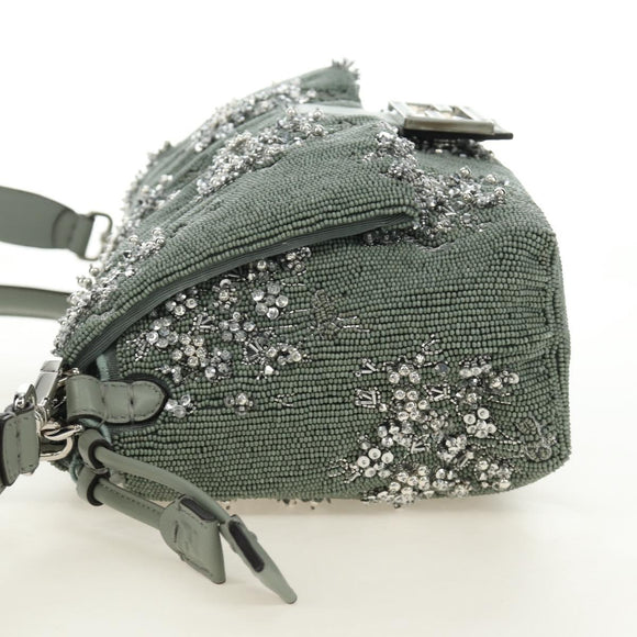 FENDI Mamma Baguette Shoulder Bag Beads 2way Green Silver Auth yk20510SM