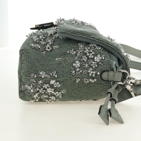 FENDI Mamma Baguette Shoulder Bag Beads 2way Green Silver Auth yk20510SM