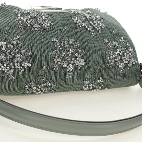 FENDI Mamma Baguette Shoulder Bag Beads 2way Green Silver Auth yk20510SM