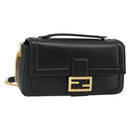 FENDI baguette Chain Shoulder Bag Leather Black Gold Auth yk20513SAV-1