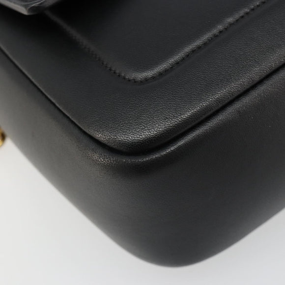 FENDI baguette Chain Shoulder Bag Leather Black Gold Auth yk20513SAV