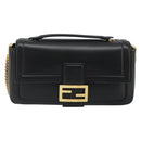 FENDI baguette Chain Shoulder Bag Leather Black Gold Auth yk20513SAV-13