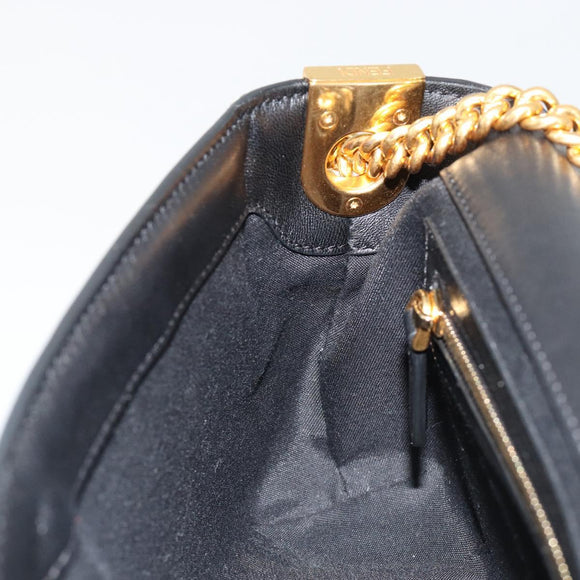 FENDI baguette Chain Shoulder Bag Leather Black Gold Auth yk20513SAV
