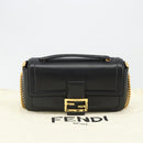 FENDI baguette Chain Shoulder Bag Leather Black Gold Auth yk20513SAV-12