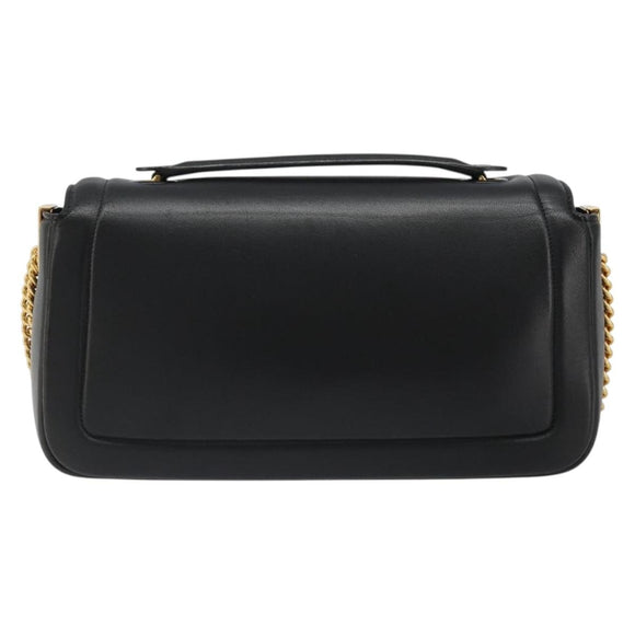 FENDI baguette Chain Shoulder Bag Leather Black Gold Auth yk20513SAV