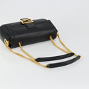 FENDI baguette Chain Shoulder Bag Leather Black Gold Auth yk20513SAV-7