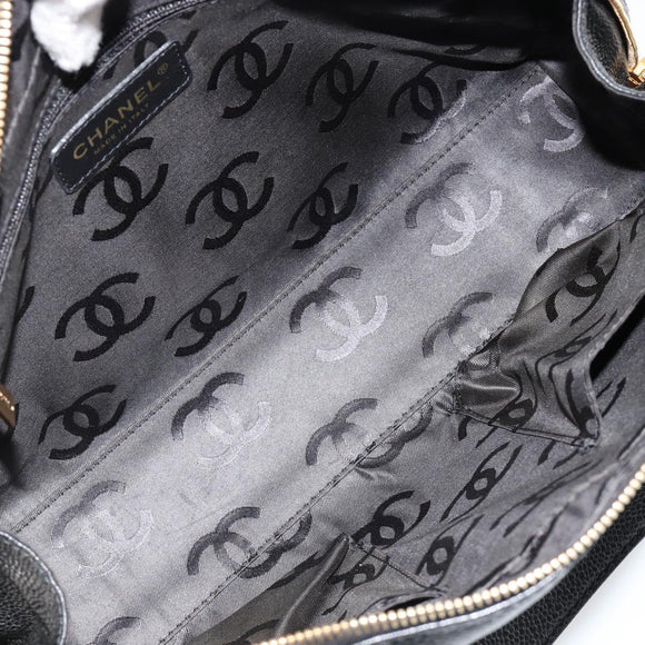 CHANEL COCO Mark Chain Hand Bag Caviar Skin Black Gold CC Auth yk20517SAV