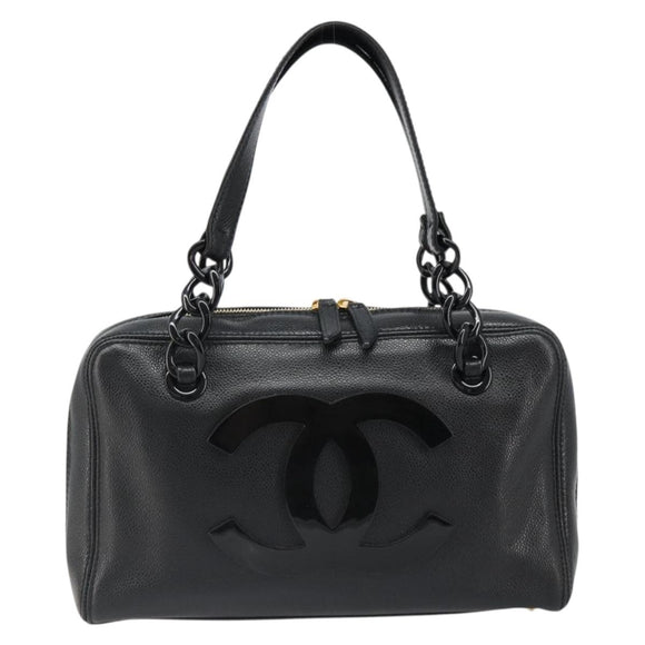 CHANEL COCO Mark Chain Hand Bag Caviar Skin Black Gold CC Auth yk20517SAV