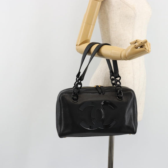 CHANEL COCO Mark Chain Hand Bag Caviar Skin Black Gold CC Auth yk20517SAV