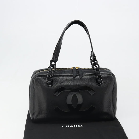 CHANEL COCO Mark Chain Hand Bag Caviar Skin Black Gold CC Auth yk20517SAV
