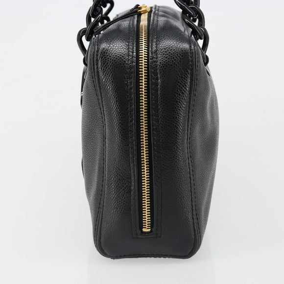 CHANEL COCO Mark Chain Hand Bag Caviar Skin Black Gold CC Auth yk20517SAV